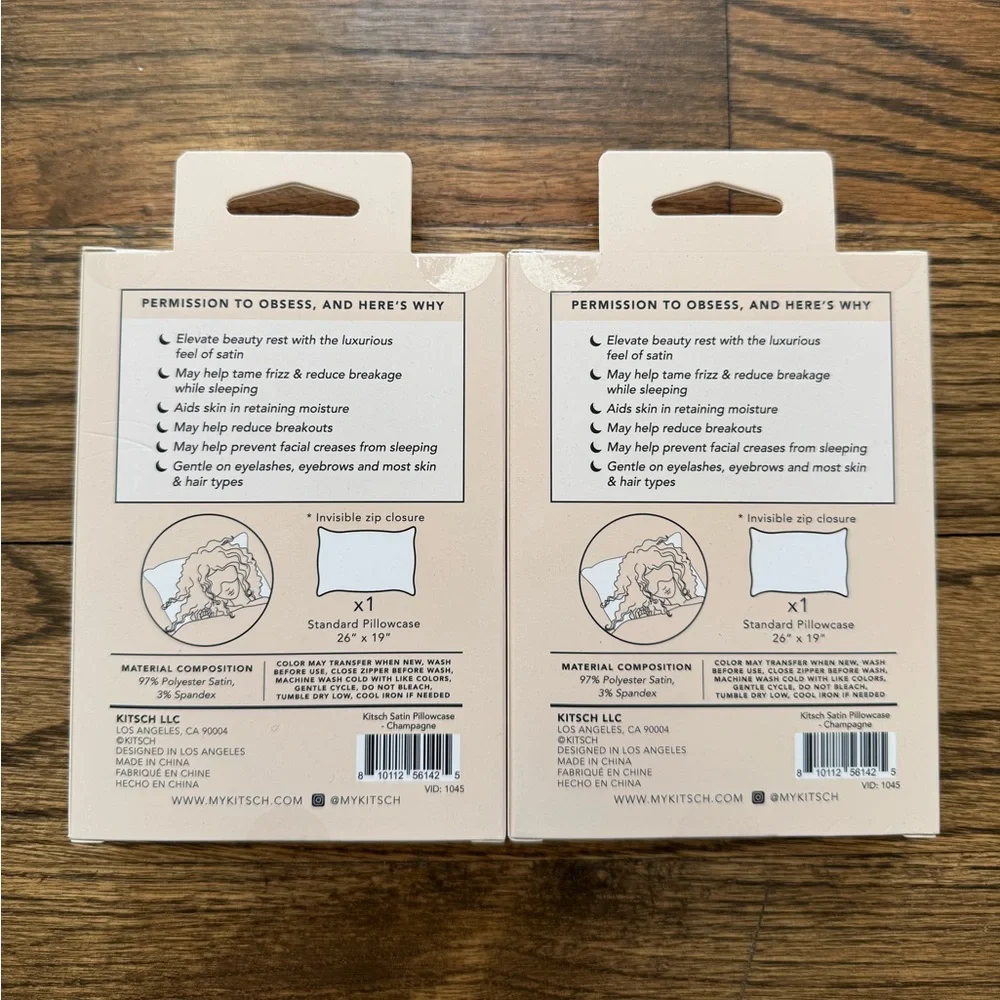 Kitsch Satin Pillowcase Champagne Standard Size Set of 2 New in Boxes